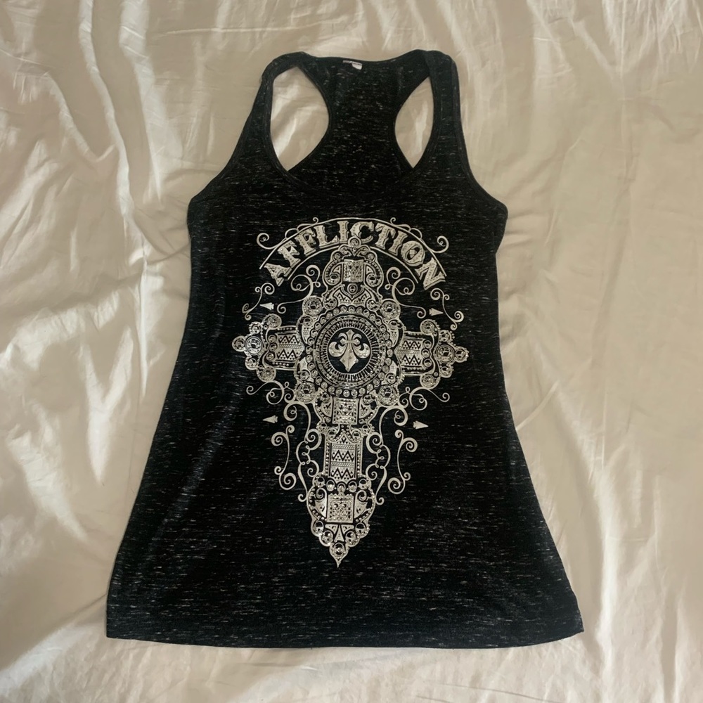 Affliction biker rhinestone tank top